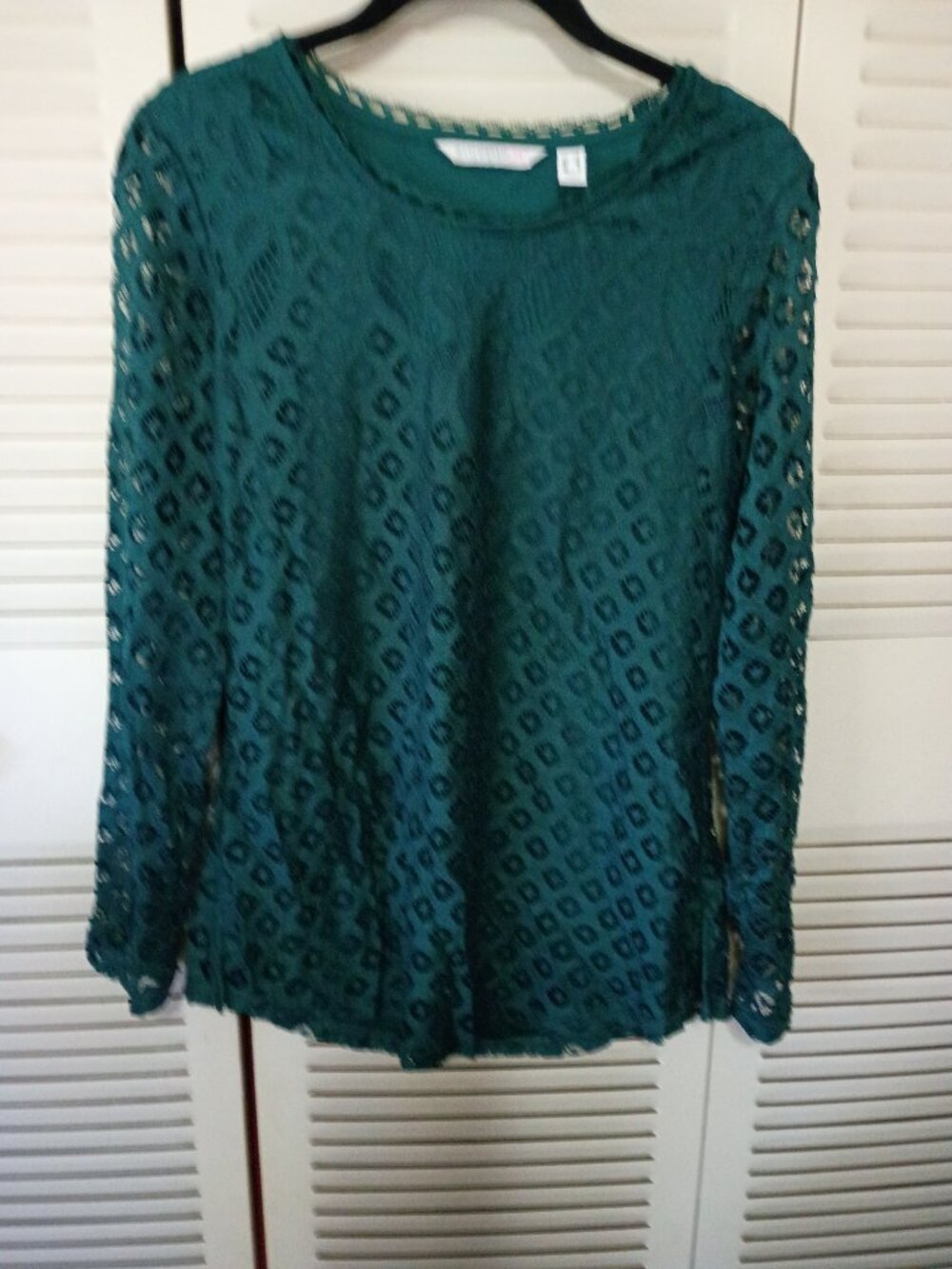 ISAAC MIZRAHI LIVE Emerald Green Lace Top Blouse XS S